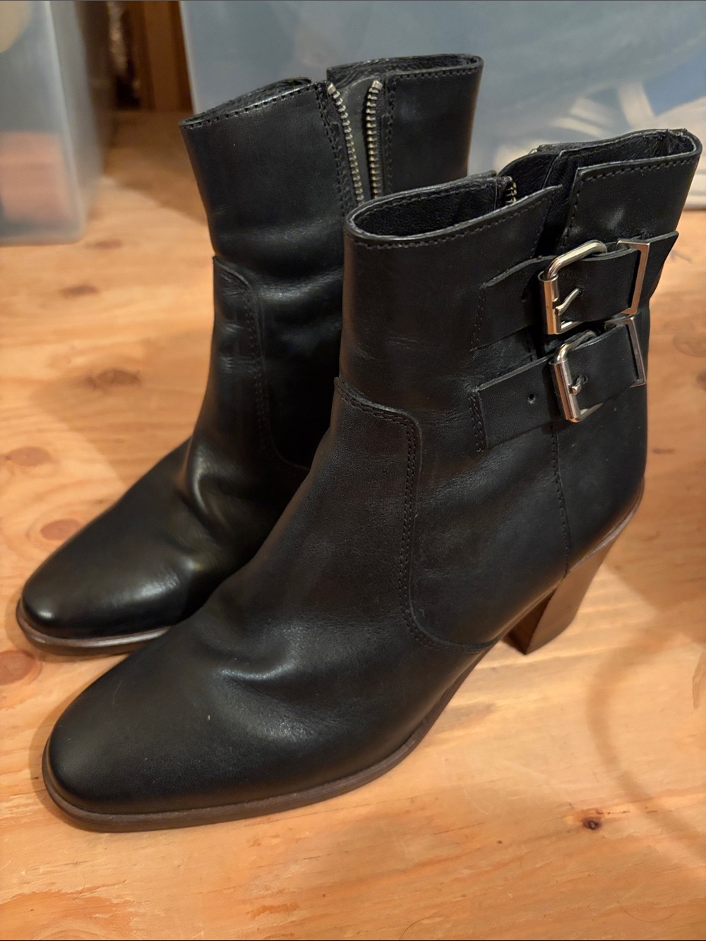 J. Crew Black Leather Buckle Ankle Boots